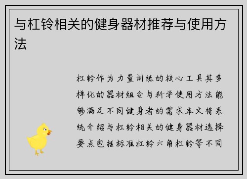 与杠铃相关的健身器材推荐与使用方法